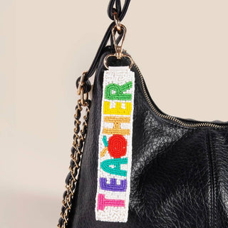 Apple Teacher Beaded Keychain
