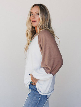 Jules Contrast Pullover Top - Off White Mocha