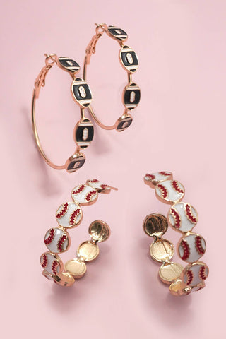 Gameday Football Baseball Hoop Earrings