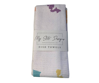 Dish Towels: Multicolor Michigan Maps