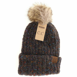 Confetti Mohair Ribbed Fur Pom C.C Beanie