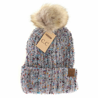 Confetti Mohair Ribbed Fur Pom C.C Beanie