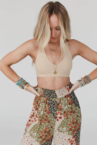 Beige Seamless Lace Racerback Bralette