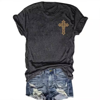Rosa Cross Print Crewneck T-Shirt