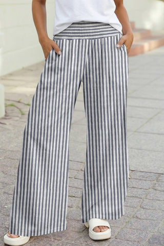 Coastal Vertical Striped Smocked Wide-Leg Pants