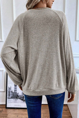 Ribbed Contrast Panel Loose Fit Long Sleeve Top
