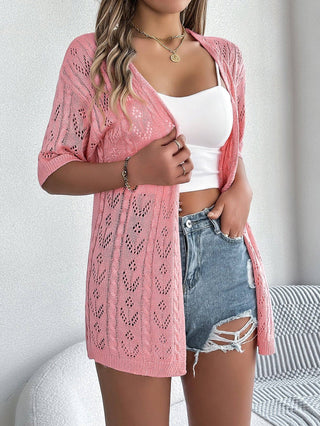 Cut-Out Short-Sleeved Knitted Cardigan