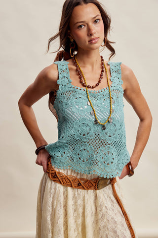 Crochet Lace Square Neck Tank Top