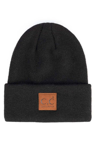 C.C Heather Knit Suede Patch Beanie Winter Hat