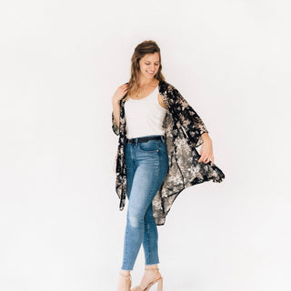 Black Floral Duster - Women