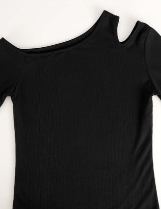 Ladies Chic One Shoulder Cut Out Solid Color Long Sleeves Top
