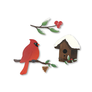 Winter Birdhouse Magnets S/3, Holiday Decor, Cardinal