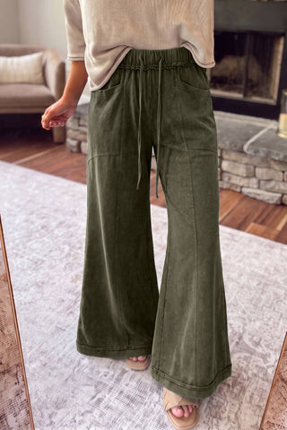 Mineral Wash Seam Detail Flare Leg Drawstring Pants