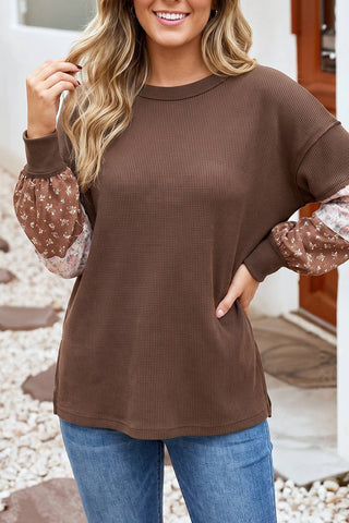 Colorblock Long Sleeve Textured Loose Pullover Tunic Top