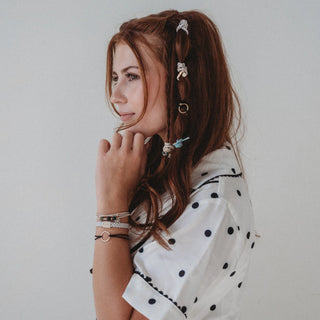 "Flirt" Polka Dot in Cream & Black with Green Accent Hair Tie Bracelets (Med)
