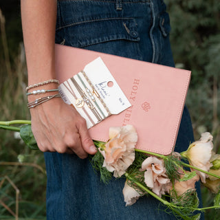 "Risen" Warm Neutrals with Gold Christus Hair Tie Bracelets (Med)