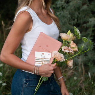 "Risen" Warm Neutrals with Gold Christus Hair Tie Bracelets (Med)