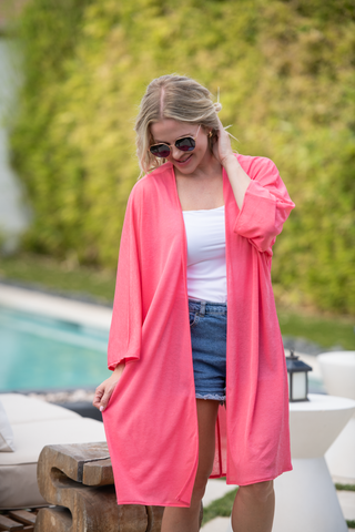Ellie Cover-Up Kimono - Sunkissed Coral