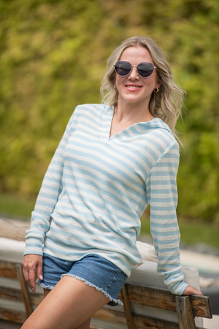 Amelia Striped Hoodie - Sky Blue