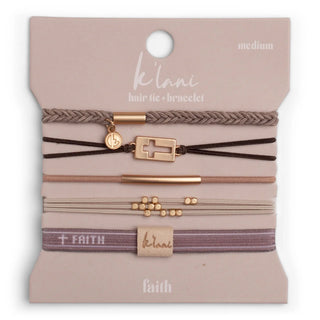 "Faith" Warm Neutrals with Gold Cross Hair Tie Bracelets (Lg)
