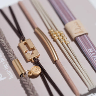 "Faith" Warm Neutrals with Gold Cross Hair Tie Bracelets (Lg)