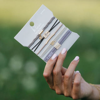 "Faith" Warm Neutrals with Gold Cross Hair Tie Bracelets (Lg)