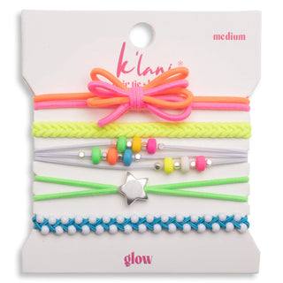 "Glow" Neon with Silver Accents Hair Tie Bracelets (Med)