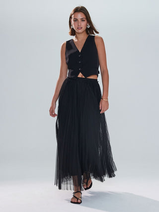 Pleated Black Tulle Skirt