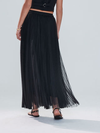 Pleated Black Tulle Skirt