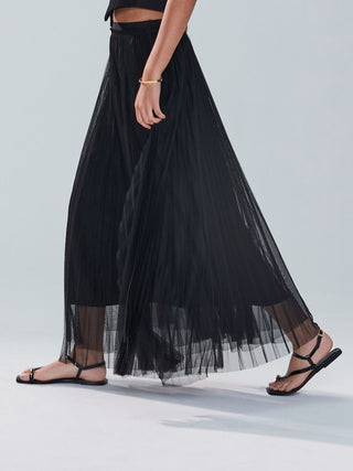 Pleated Black Tulle Skirt