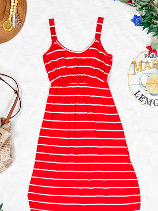 IN STOCK Reagan Ribbed Midi Dress - Red Stripes