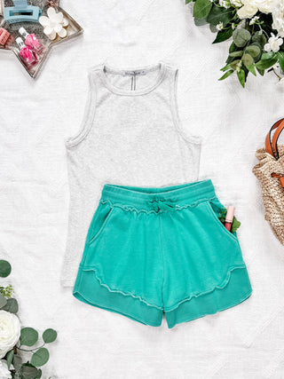 IN STOCK French Terry Stevie Shorts - Caribbean Green