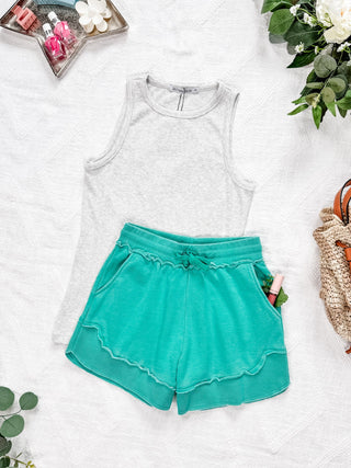 IN STOCK French Terry Stevie Shorts - Caribbean Green