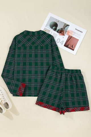 Plaid Patchwork Top and Shorts Pajama Set
