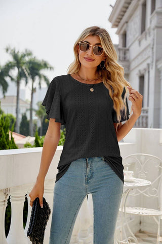 ROUND NECK RUFFLE SLEEVE TOP
