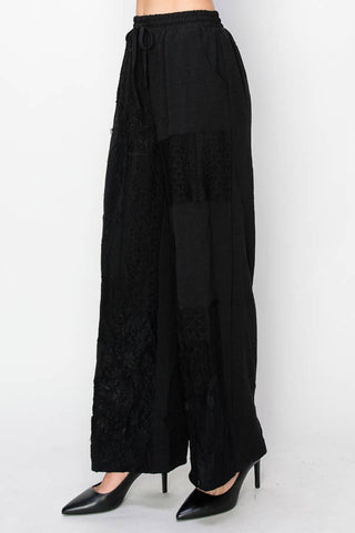 Relaxed Lace Patchwork Pants With Elastic Drawstring
