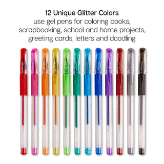 Gel Pens - Comfort Grip - 12 Glitter Colors