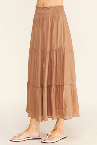 SMOCKED WAIST TIERED MAXI SKIRT
