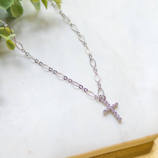 Silver Chain Necklace w/Rhinestone Charm