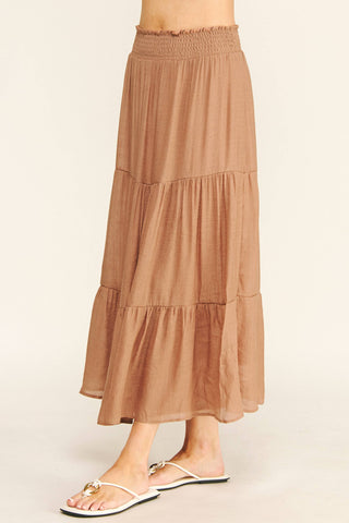 SMOCKED WAIST TIERED MAXI SKIRT