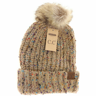 Confetti Mohair Ribbed Fur Pom C.C Beanie
