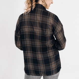 Black Plaid Ice Silk Shirt- Women
