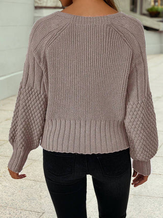 Mixed Texture Knit Button V Neck Sweater Cardigan