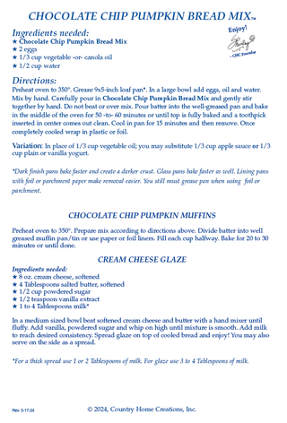 Chocolate Chip Pumpkin Bread Mix