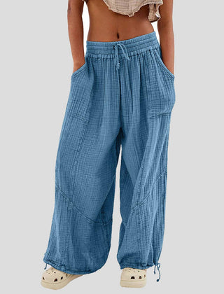 Solid Color Tie-Waist Wide-Leg Pants