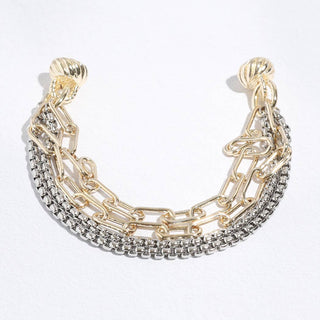 Two Tone Multi Chain Link Bracelet Magnet Closure