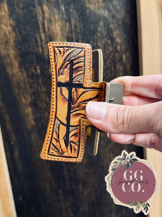 Engraved Cross Leather Claw Clip – Faith-Inspired Hair Accessory