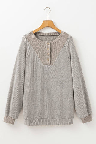 Ribbed Contrast Panel Loose Fit Long Sleeve Top