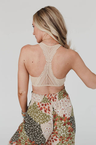 Beige Seamless Lace Racerback Bralette
