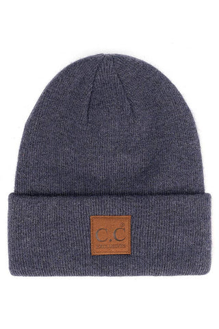 C.C Heather Knit Suede Patch Beanie Winter Hat